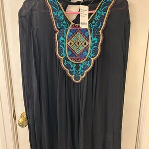 Suzanne Betro Black Tunic with Vibrant Embroidery